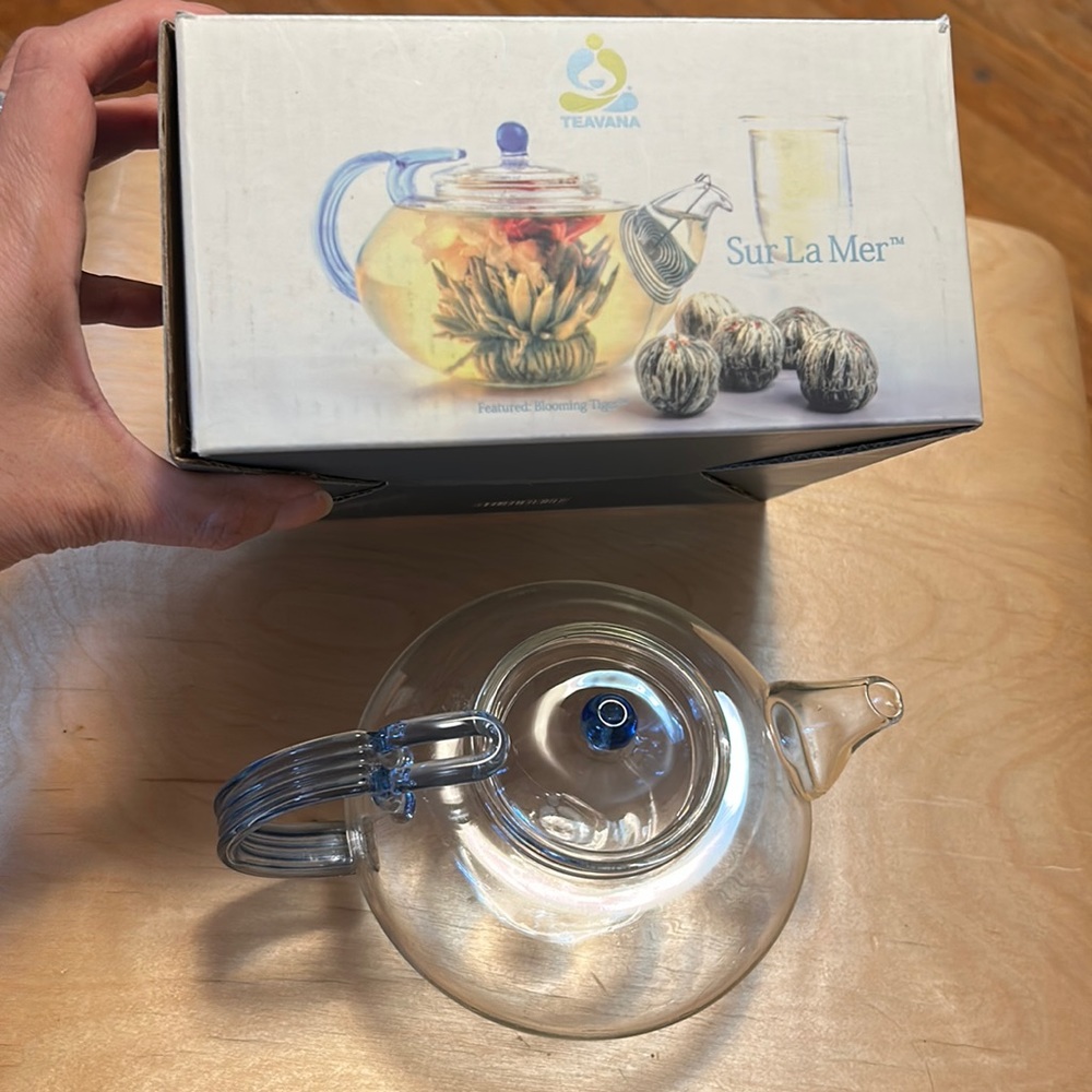 RARE TEAVANA Sur La Mer (by the ocean) glass single serving teapot BEAUTIFUL EUC